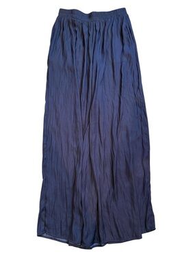 mittoshop | Navy Blue Flowy Wide Leg Pants with Elastic Waist